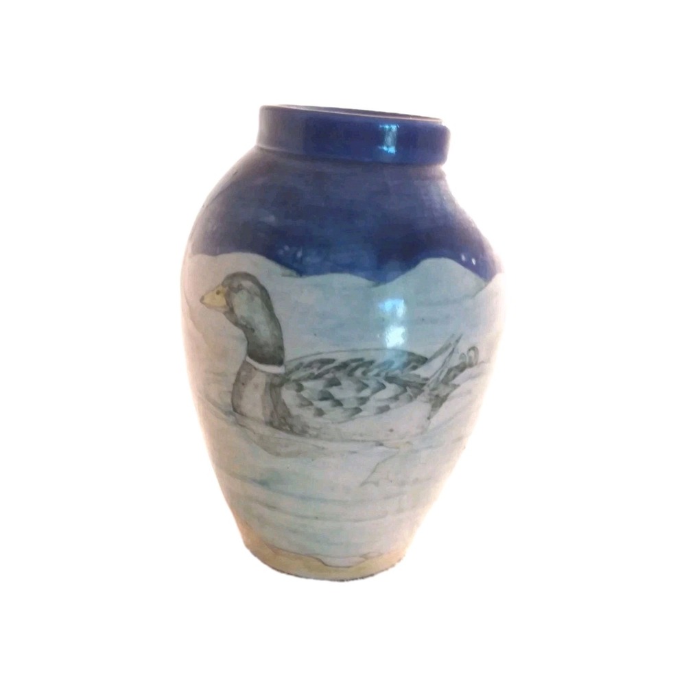 Vintage Davila Brodsky Art Pottery Vase Signed Santa Fe 1978 Mallard Ducks 8x6